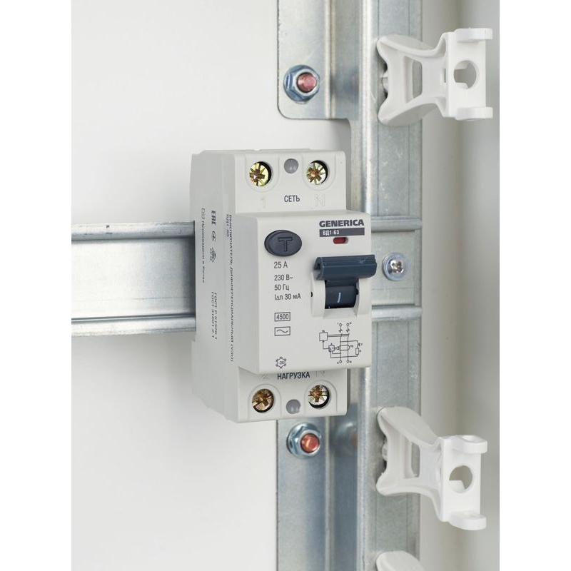 Выключатель дифференциальный (УЗО) ВД1-63 2Р 25А 30мА GENERICA