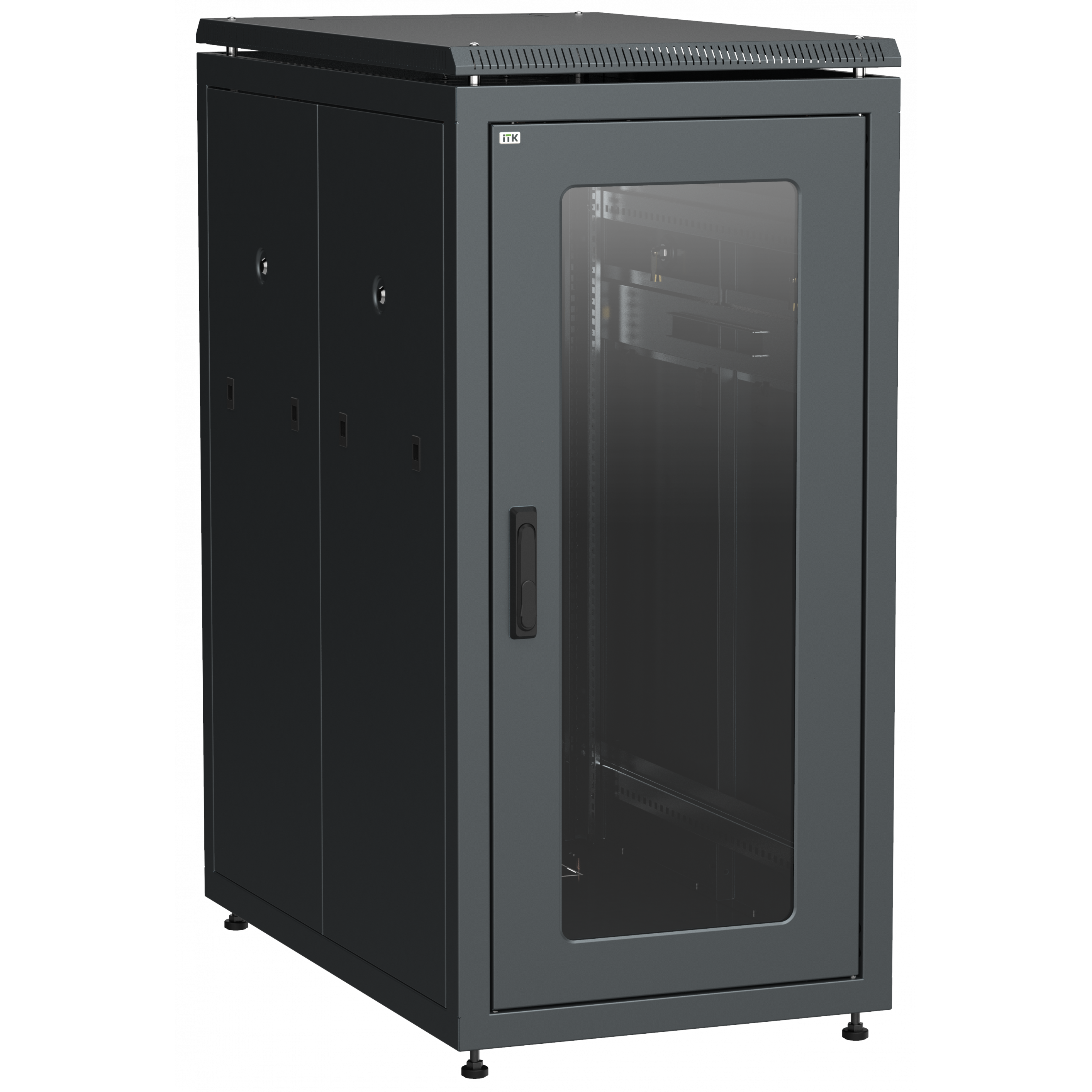 ITK LINEA N Шкаф напольный сетевой 19 28U 800х1000мм стеклянная передняя дверь задняя металлическая черный