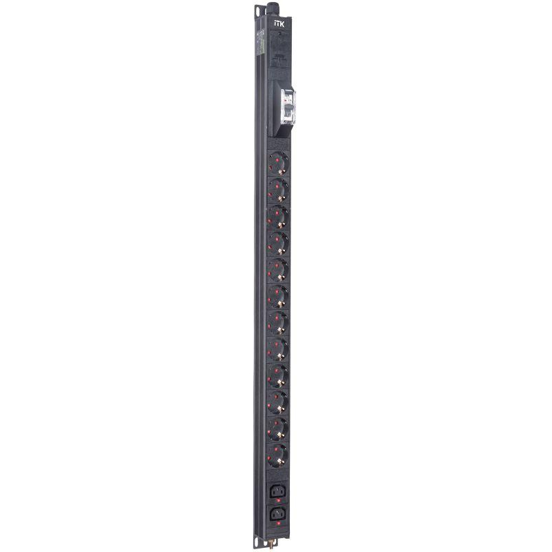 ITK BASE PDU вертикальный PV1111 20U 1 фаза 16А 12 розеток SCHUKO (немецкий стандарт) + 2 розетки C13 кабель 2,6м вилка SCHUKO (немецкий стандарт)