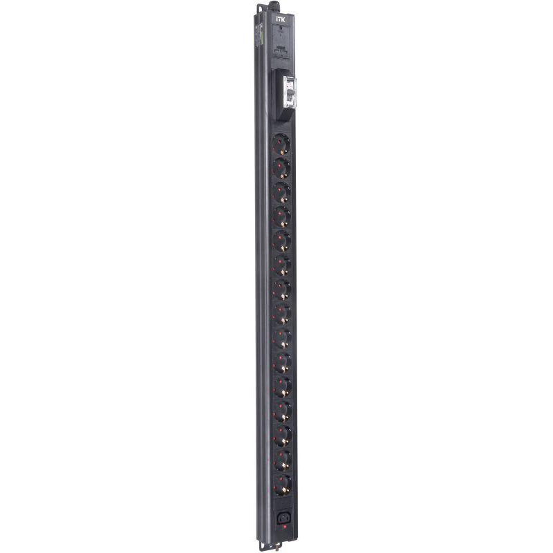 ITK BASE PDU вертикальный PV1111 22U 1 фаза 16А 15 розеток SCHUKO (немецкий стандарт) + 1 розетка C13 кабель 2,6м вилка SCHUKO (немецкий стандарт)