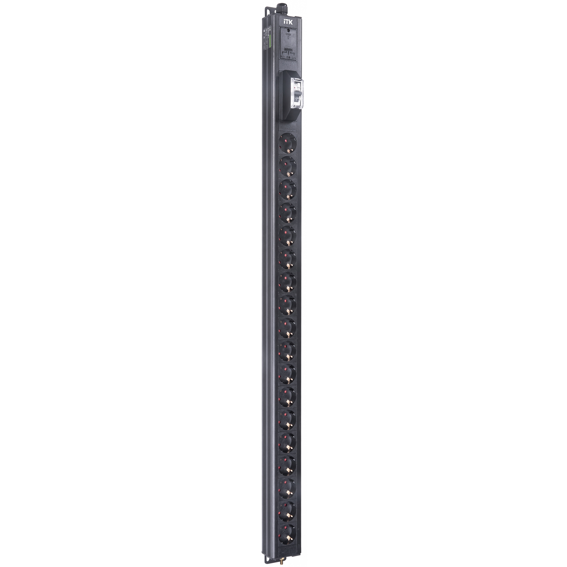 ITK BASE PDU вертикальный PV0111 24U 1 фаза 16А 18 розеток SCHUKO (немецкий стандарт) кабель 2,6м вилка SCHUKO (немецкий стандарт)