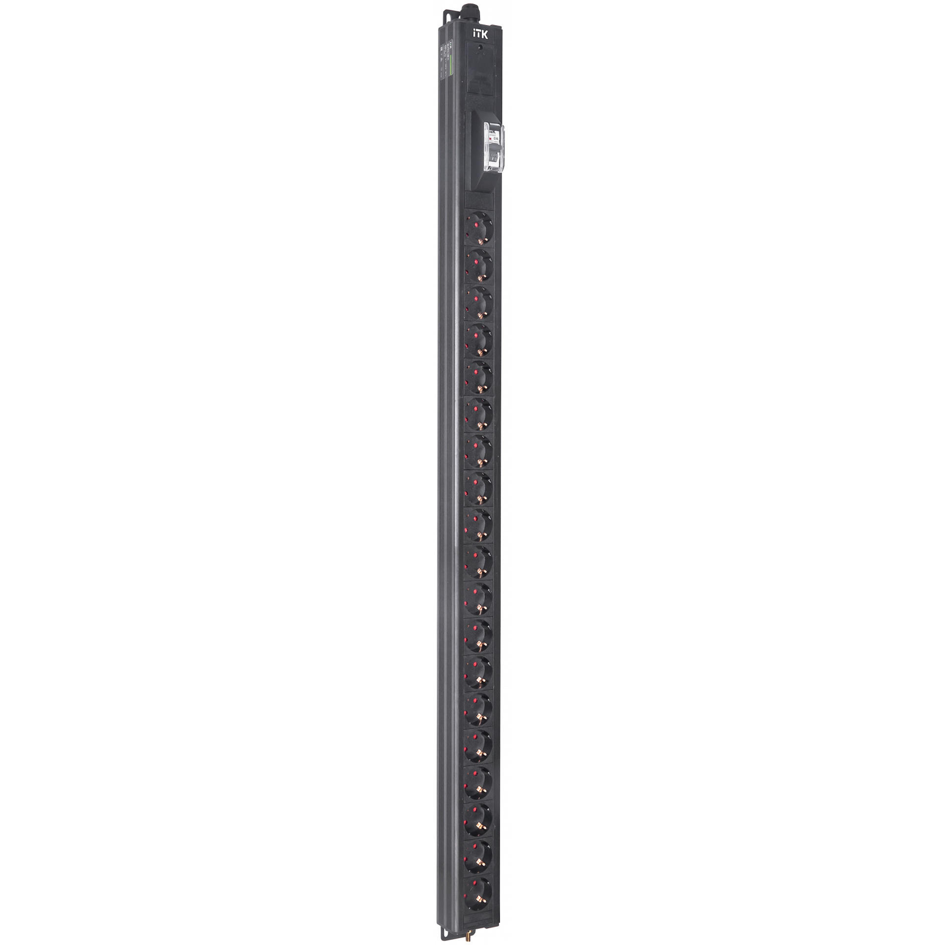 ITK BASE PDU вертикальный PV0111 25U 1 фаза 16А 19 розеток SCHUKO (немецкий стандарт) кабель 2,6м вилка SCHUKO (немецкий стандарт)