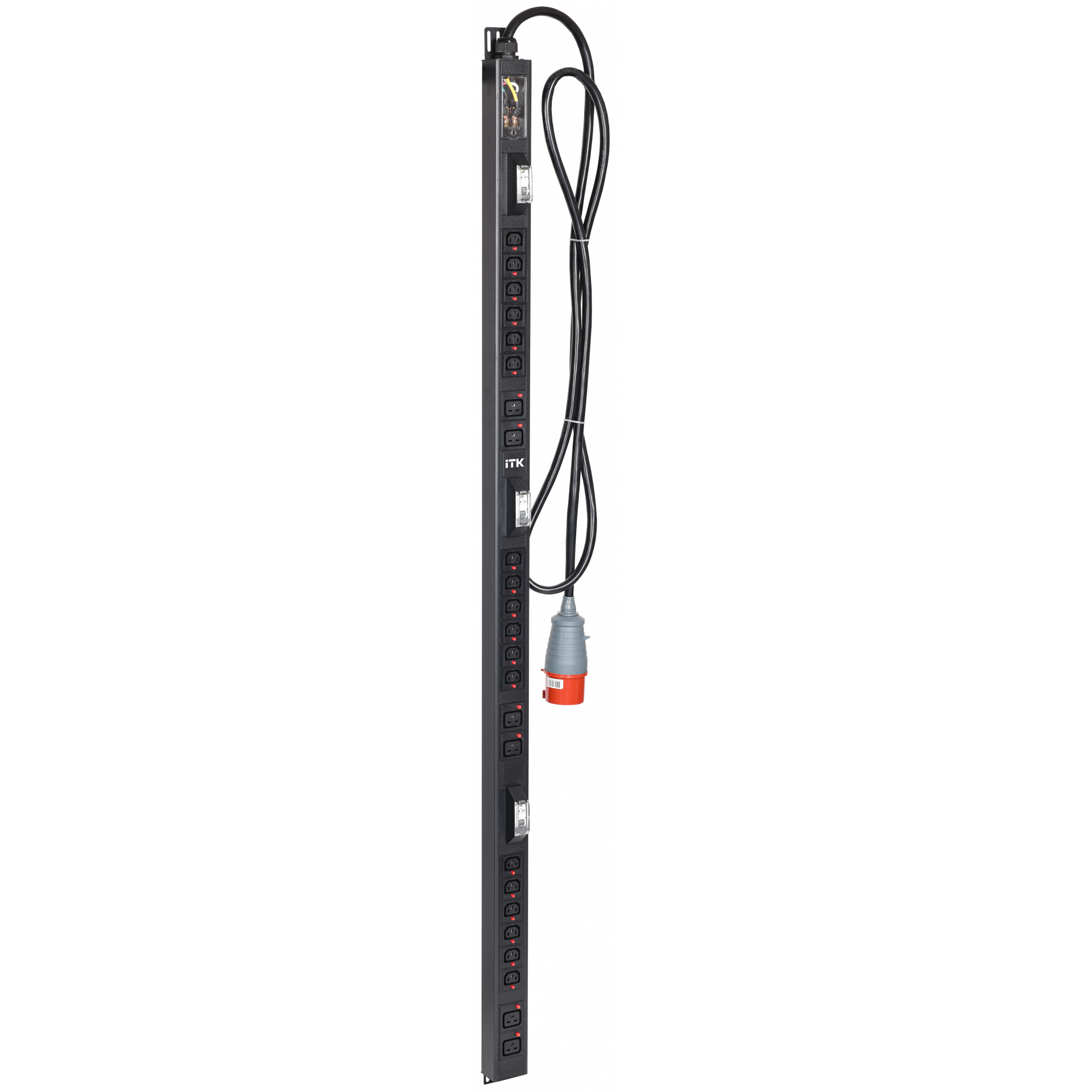 ITK BASE PDU вертикальный PV1113 38U 3 фазы 32А 18 розеток C13 + 6 розеток C19 кабель 3м вилка IEC60309 (промышленная)