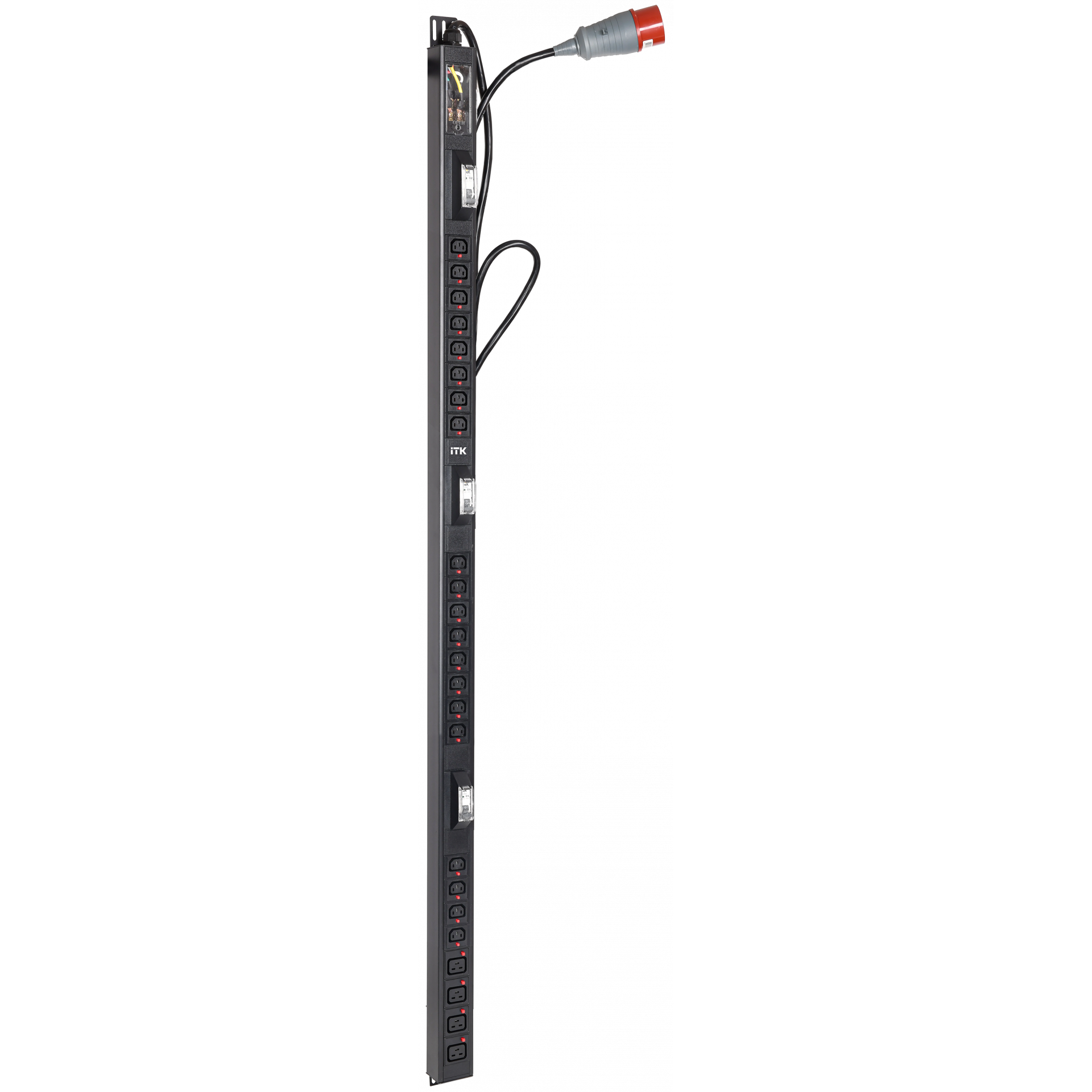 ITK BASE PDU вертикальный PV1113 36U 3 фаза 32А 20 розеток C13 + 4 розетки C19 кабель 3м вилка IEC60309 (промышленная)
