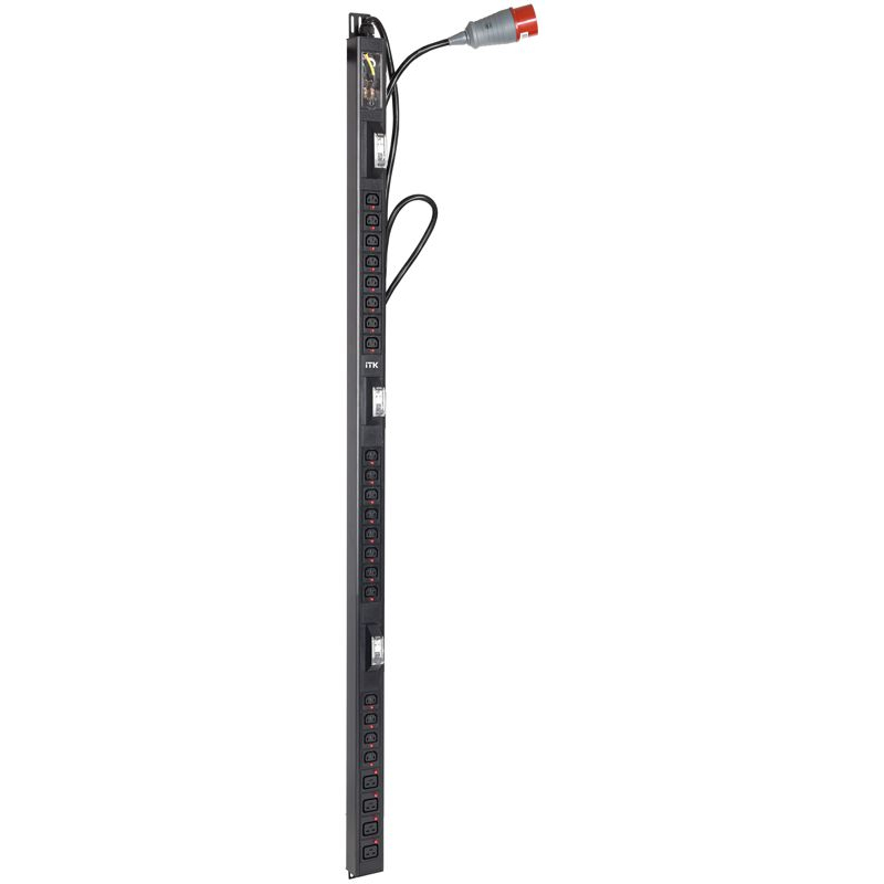 ITK BASE PDU вертикальный PV1113 36U 3 фаза 32А 20 розеток C13 + 4 розетки C19 кабель 3м вилка IEC60309 (промышленная)