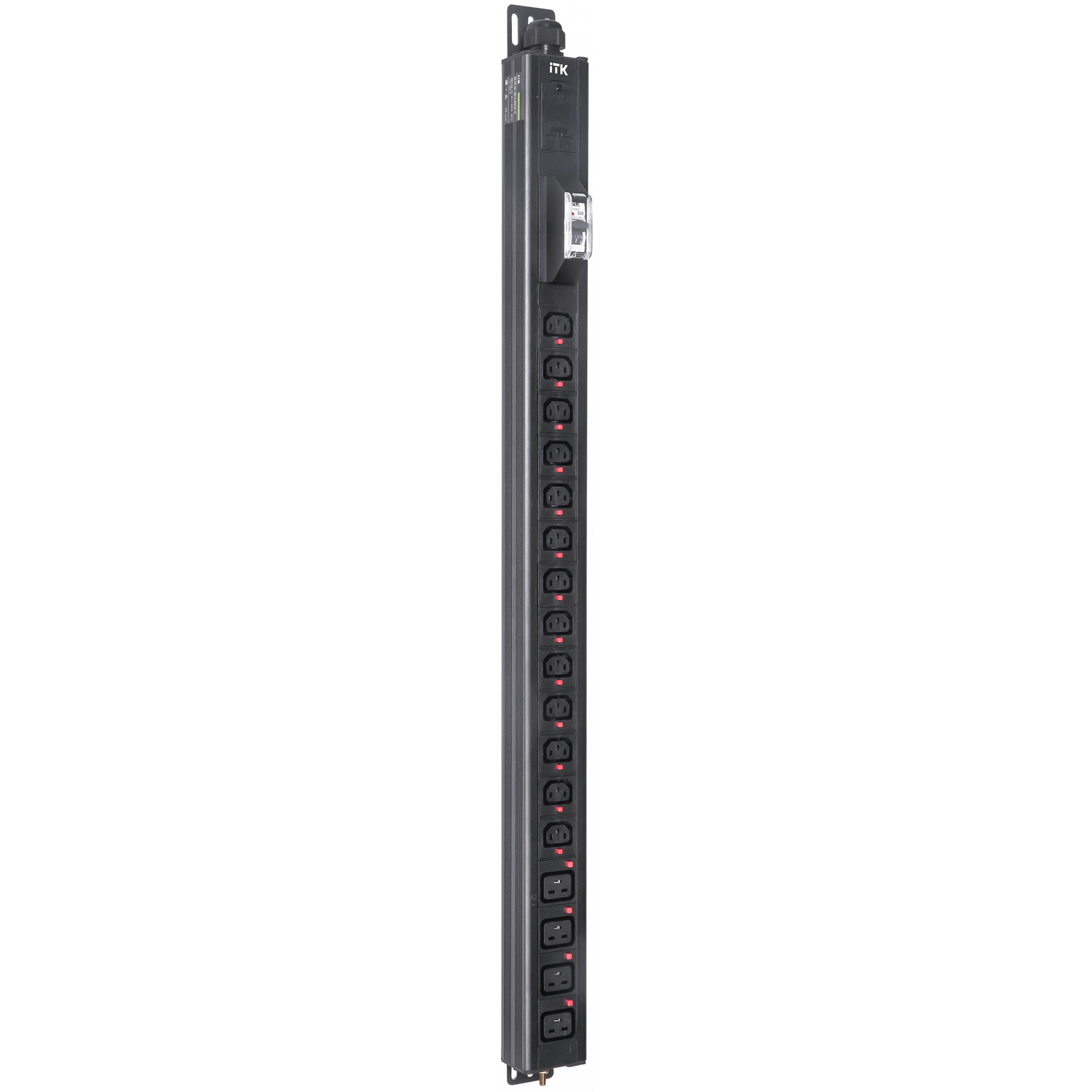 ITK BASE PDU вертикальный PV1112 22U 1 фаза 32А 13 розеток C13 + 4 розетки C19 с клеммной колодкой и кабелем 3м вилка IEC60309 (промышленная)