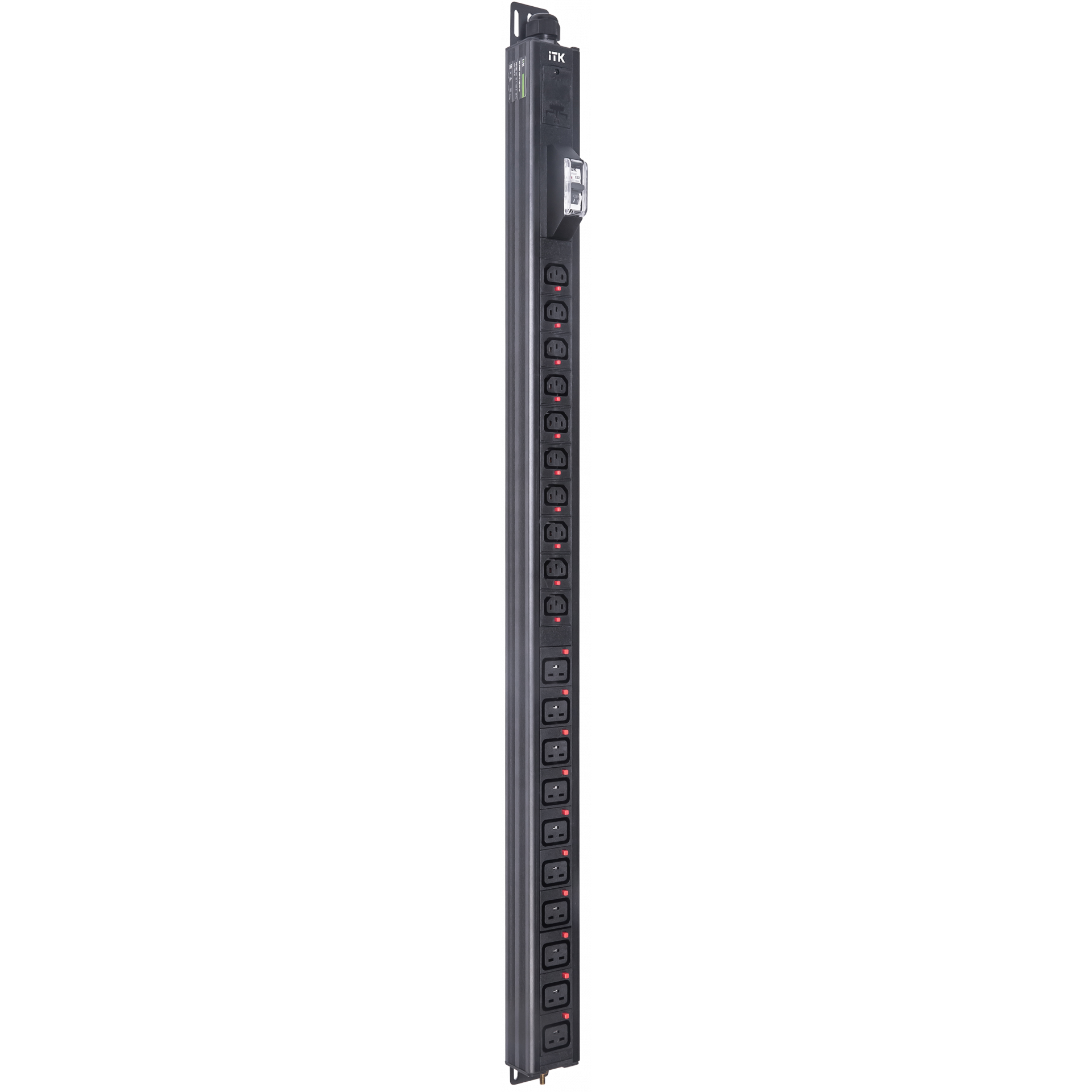 ITK BASE PDU вертикальный PV1102 25U 1 фаза 32А 10 розеток C13 + 10 розеток C19 без кабеля с клеммной колодкой