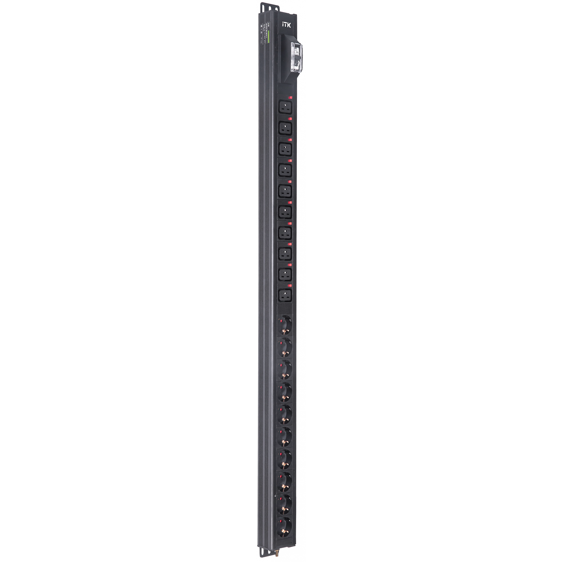 ITK BASE PDU вертикальный PV1101 24U 1 фаза 16А 10 розеток SCHUKO (немецкий стандарт) + 10 розеток C19 без кабеля с входным разъемом C20