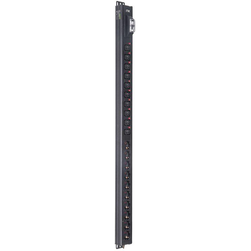 ITK BASE PDU вертикальный PV1101 24U 1 фаза 16А 10 розеток SCHUKO (немецкий стандарт) + 10 розеток C19 без кабеля с входным разъемом C20