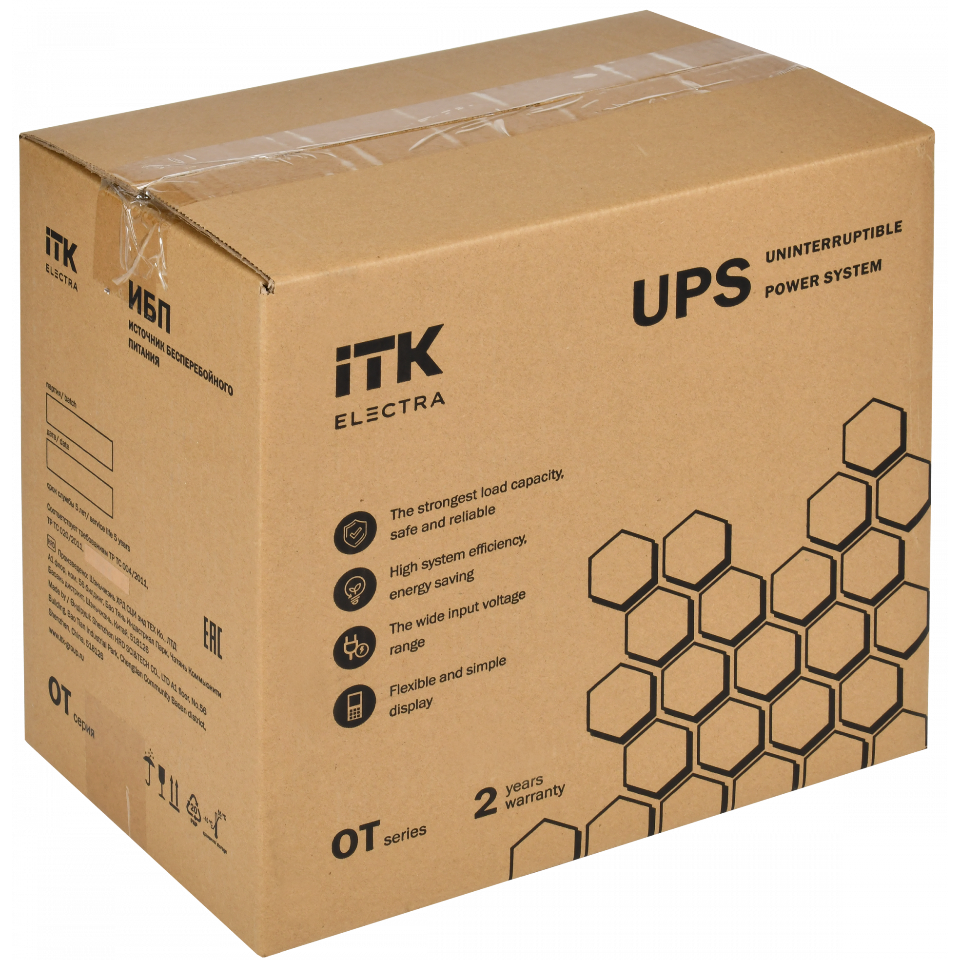 ITK ELECTRA OT ИБП однофазный онлайн 2кВА/2кВт LCD дисплей 48VDC 4хС13 с АКБ 4х9AH USB EPO RS232 SNMP слот Tower