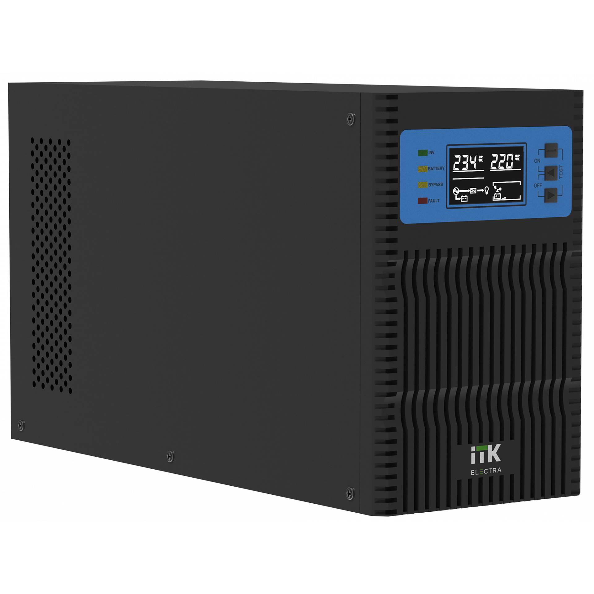 ITK ELECTRA OT ИБП однофазный онлайн 10кВА/10кВт LCD дисплей 192-240VDC клеммная колодка c АКБ 20х7AH USB EPO RS232 SNMP слот Tower