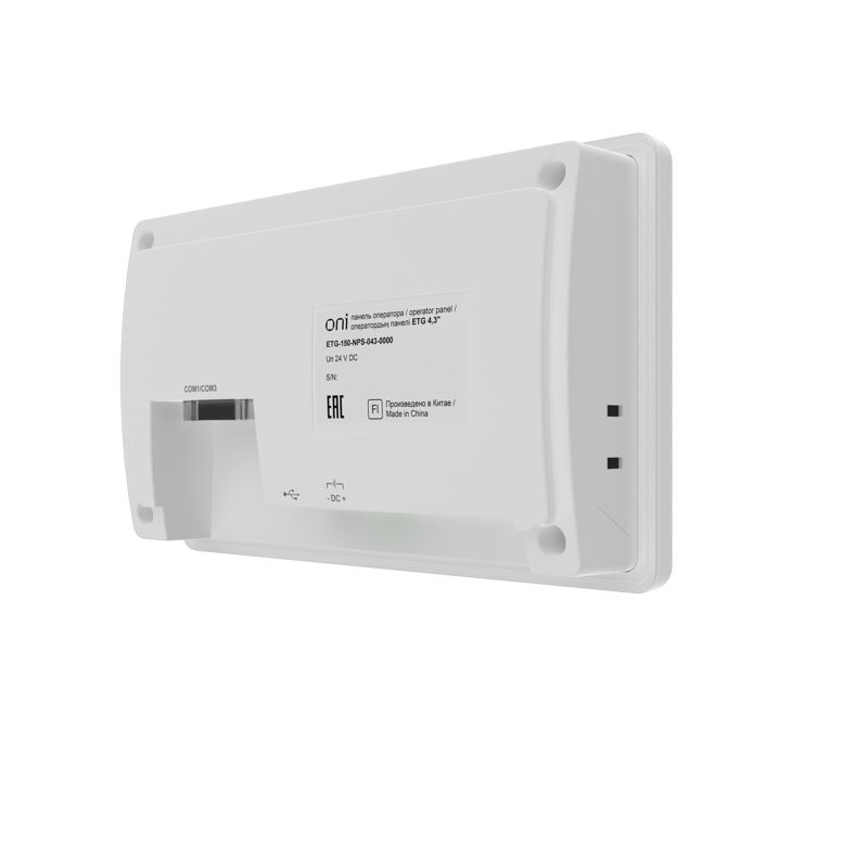 Панель оператора базовая 4,3 с сенсорно-резистивным диспл. и пласт. корпусом; ЦПУ ALLWIN F1C200S; экран 16:9 (800х480); 16-бит; 1хType-C OTG USB 1 USB Slave Port/U-disk; 1хRS485/232/422 1хRS232; 24В DC lite ONI