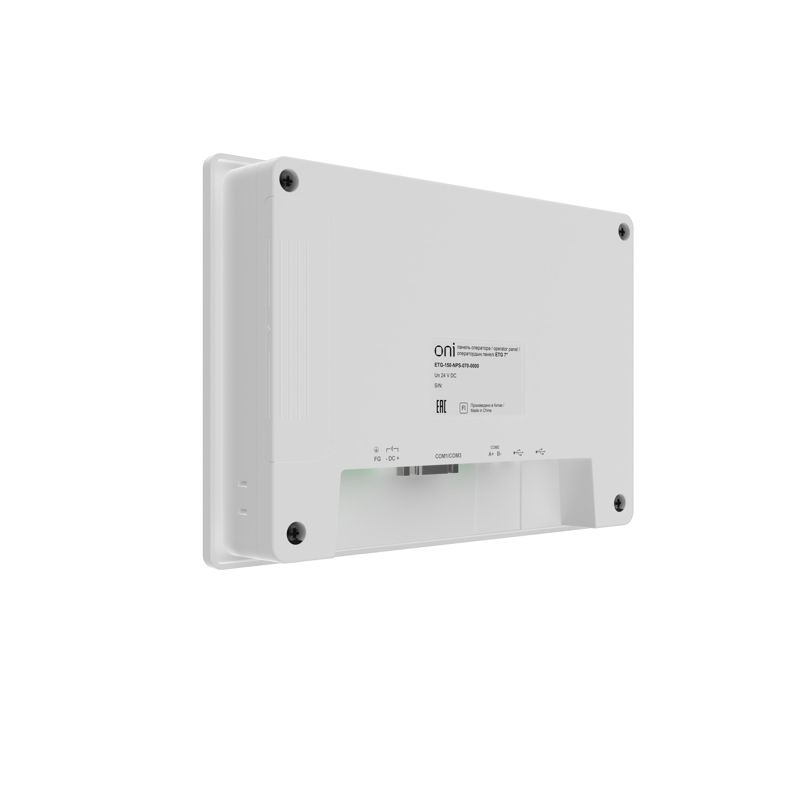 Панель оператора базовая 7 с сенсорно-резистивным диспл. и пласт. корпусом; ЦПУ Corteх A8 600МГц; экран 16:9 (1024×600); 24-бит; USB 1хHost 1хSlave; 2хRS485/232/422 1хRS485; 24В DC start ONI