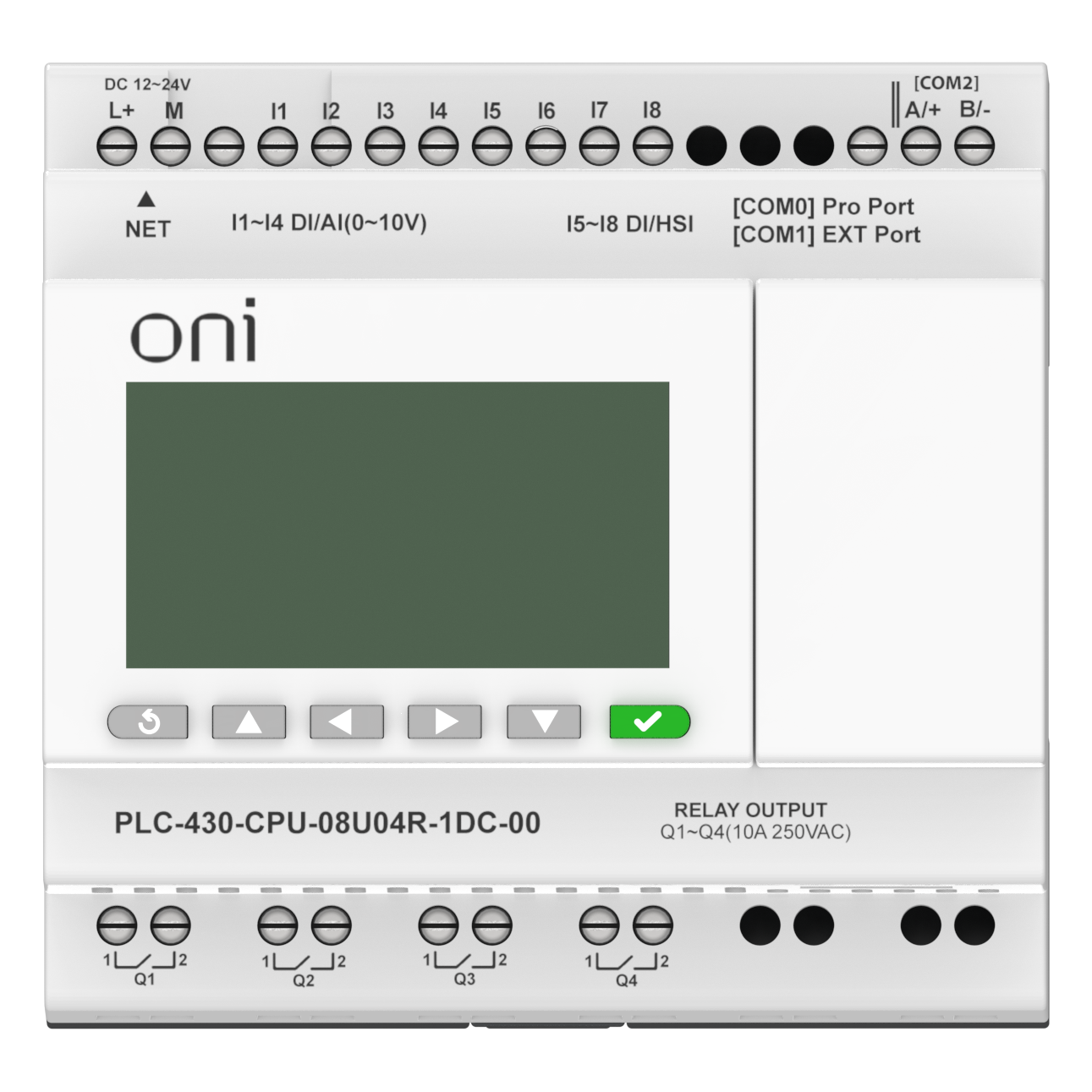 ПЛК 430 Модуль ЦПУ 4 DI 4 UI (0-10 В/DI) 4 RO 24В DC с Ethernet портом с экраном ONI