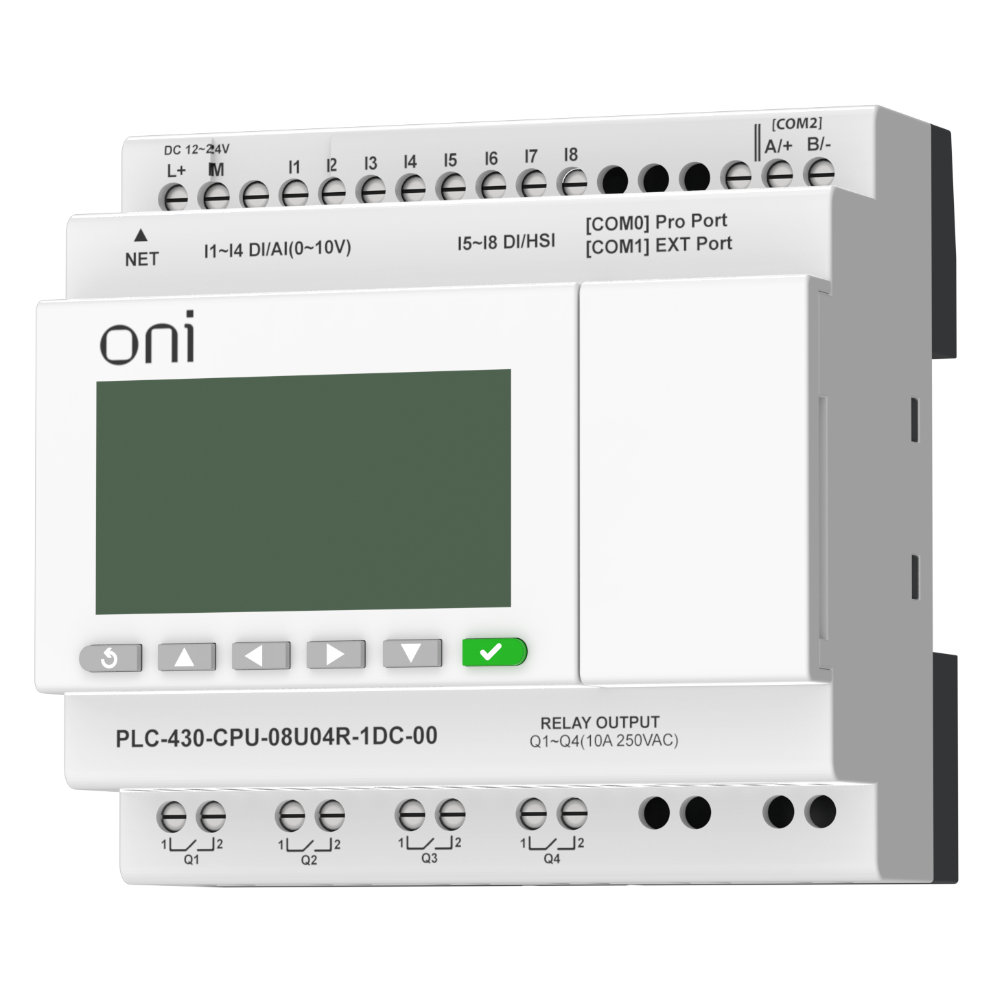 ПЛК 430 Модуль ЦПУ 4 DI 4 UI (0-10 В/DI) 4 RO 24В DC с Ethernet портом с экраном ONI