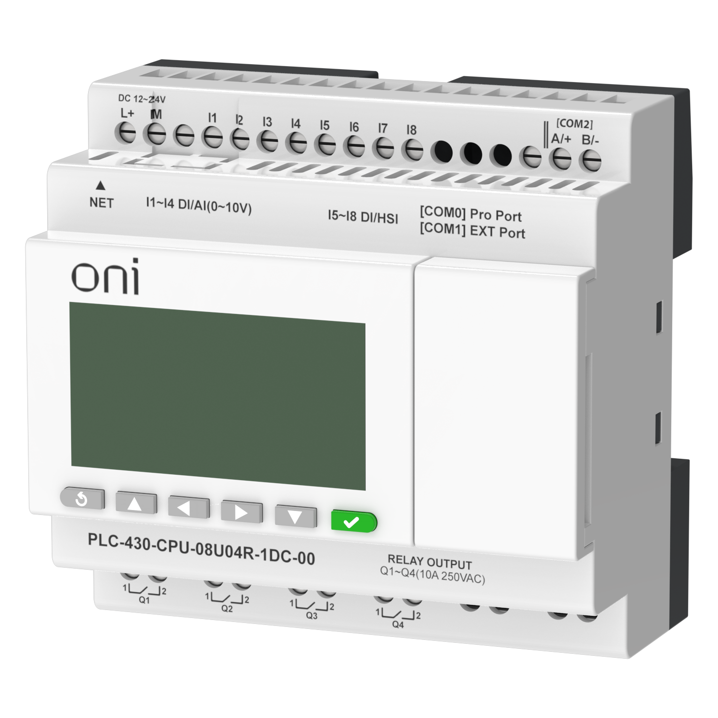 ПЛК 430 Модуль ЦПУ 4 DI 4 UI (0-10 В/DI) 4 RO 24В DC с Ethernet портом с экраном ONI