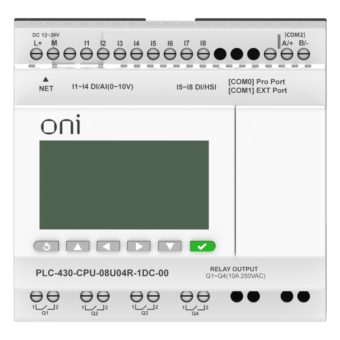 ПЛК 430 Модуль ЦПУ 4 DI 4 UI (0-10 В/DI) 4 RO 24В DC с Ethernet портом с экраном ONI