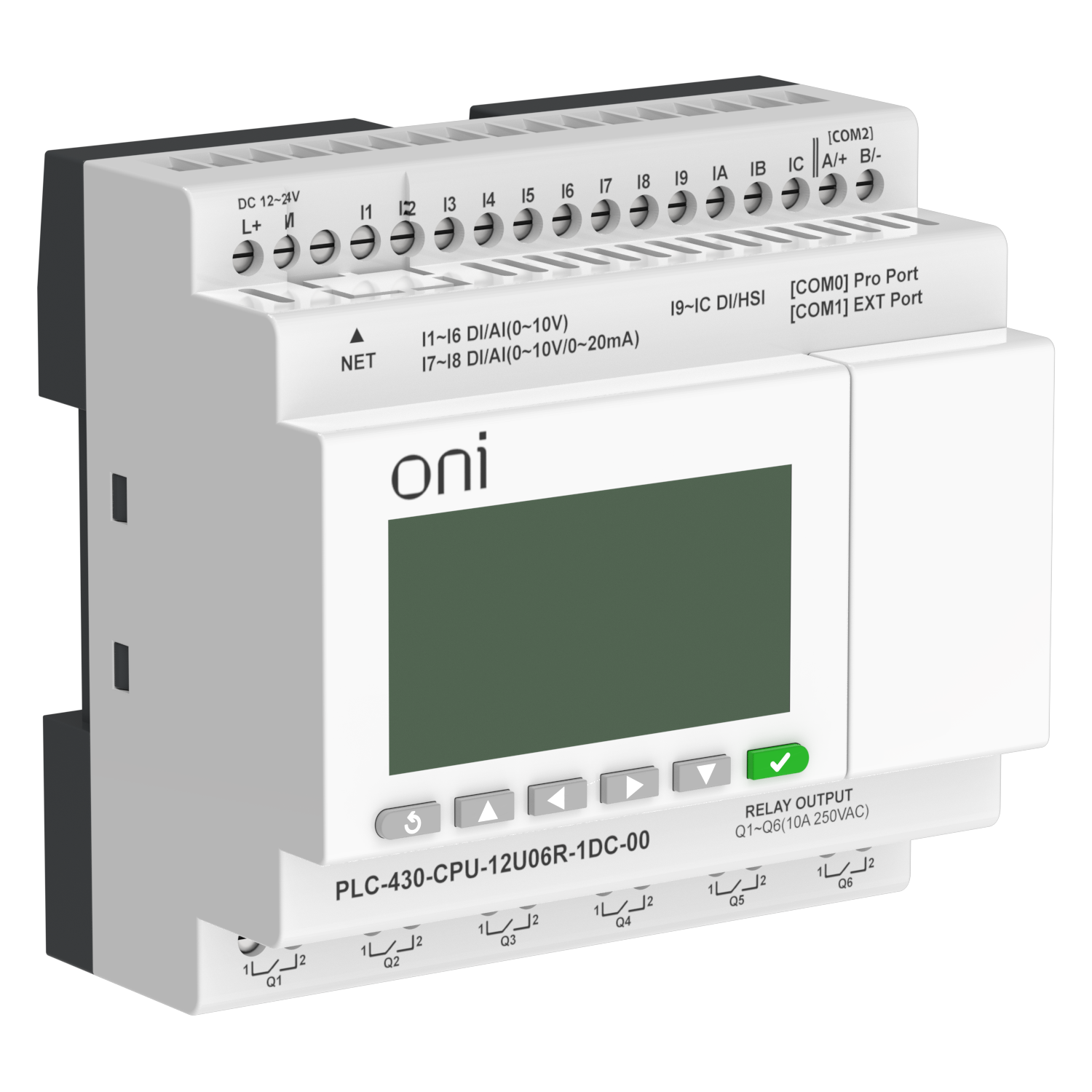 ПЛК 430 Модуль ЦПУ 4 DI 6 UI (0-10 В/DI) 2 UI (0-10 В/0-20 мА/DI) 6 RO 24В DC с Ethernet портом с экраном ONI