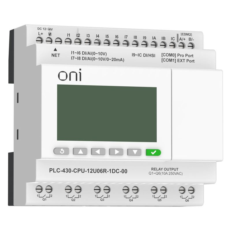 ПЛК 430 Модуль ЦПУ 4 DI 6 UI (0-10 В/DI) 2 UI (0-10 В/0-20 мА/DI) 6 RO 24В DC с Ethernet портом с экраном ONI