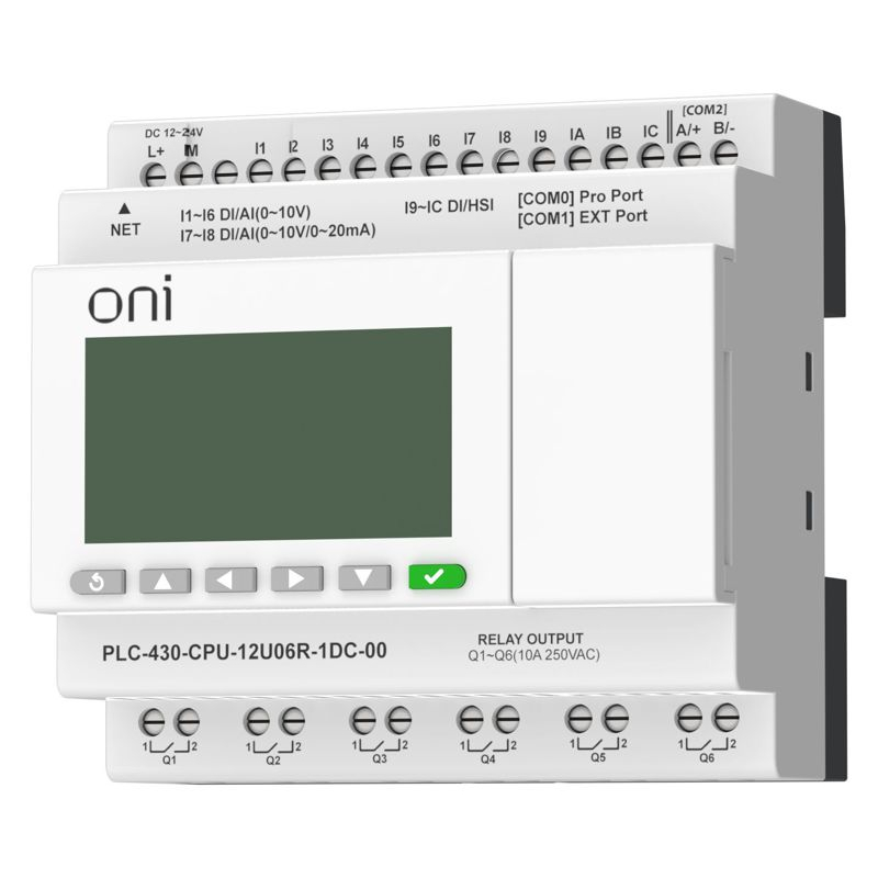 ПЛК 430 Модуль ЦПУ 4 DI 6 UI (0-10 В/DI) 2 UI (0-10 В/0-20 мА/DI) 6 RO 24В DC с Ethernet портом с экраном ONI