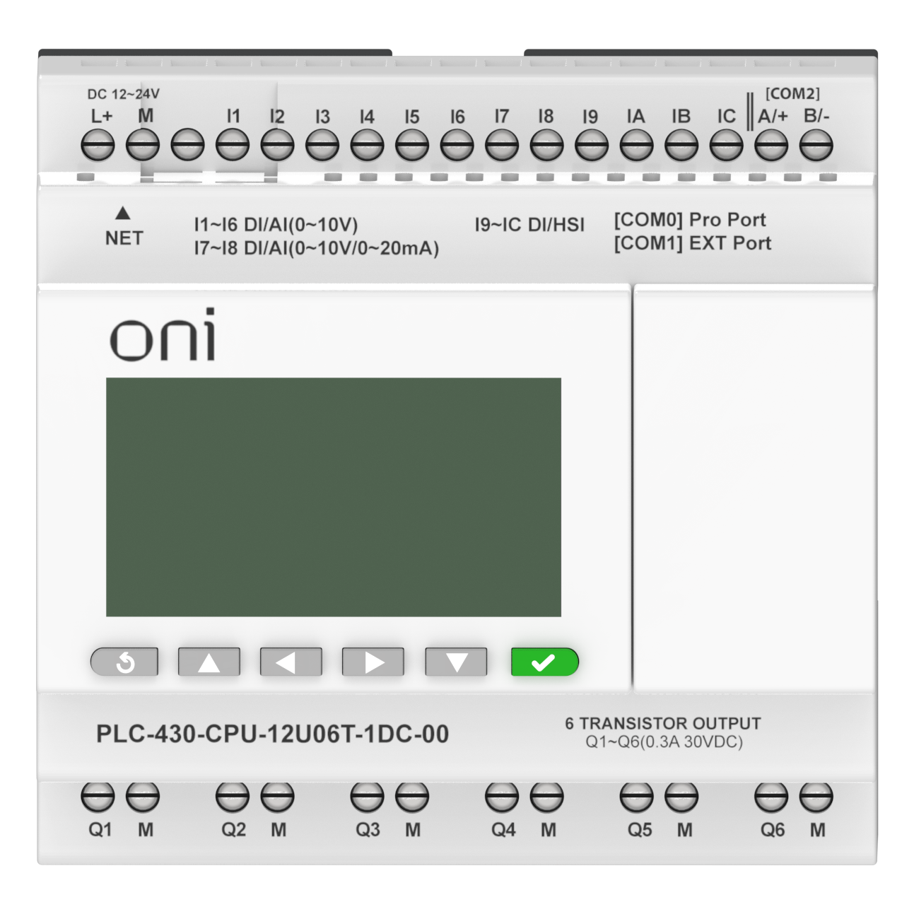 ПЛК 430 Модуль ЦПУ 4 DI 6 UI (0-10 В/DI) 2 UI (0-10 В/0-20 мА/DI) 6 TO 24В DC с Ethernet портом с экраном ONI