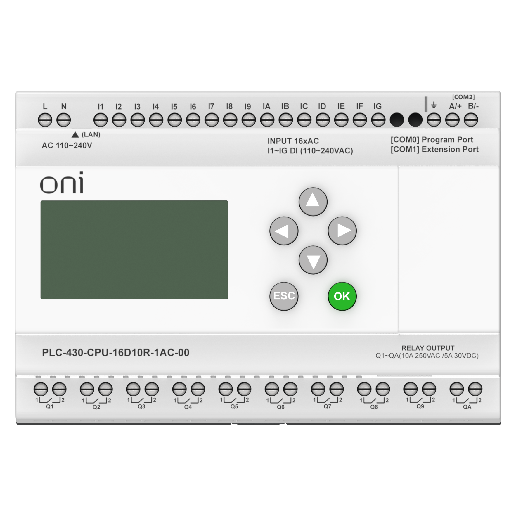 ПЛК 430 Модуль ЦПУ 16 DI 10 RO 220В AC с Ethernet портом с экраном ONI