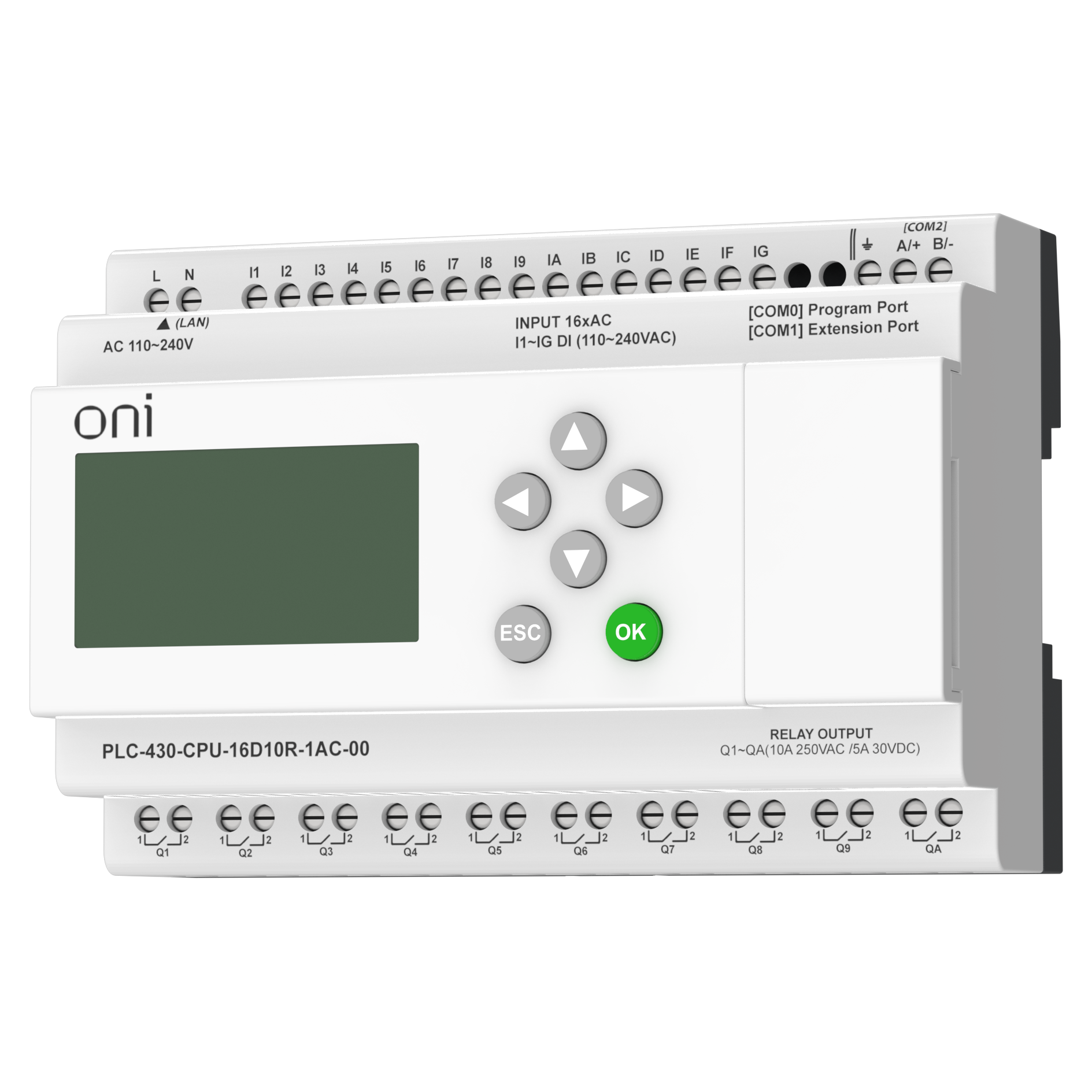 ПЛК 430 Модуль ЦПУ 16 DI 10 RO 220В AC с Ethernet портом с экраном ONI