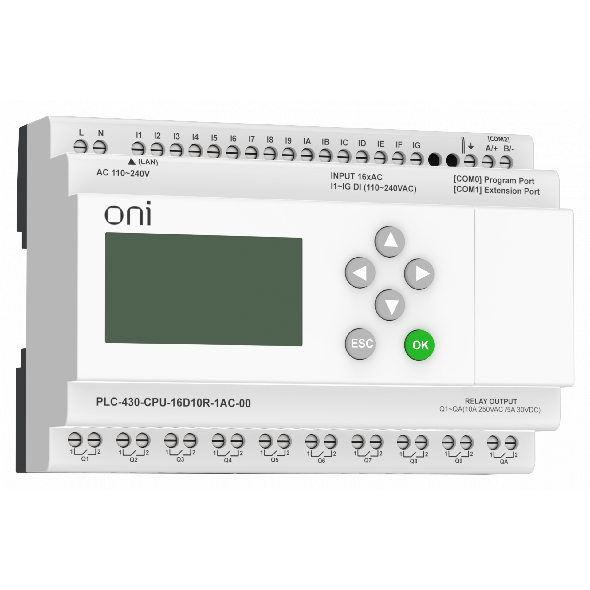 ПЛК 430 Модуль ЦПУ 16 DI 10 RO 220В AC с Ethernet портом с экраном ONI