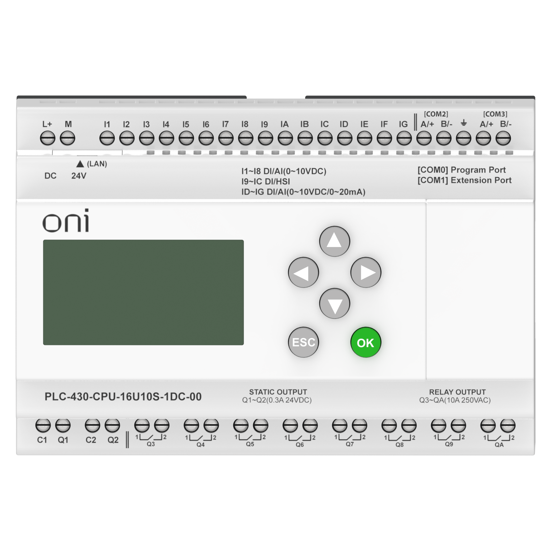 ПЛК 430 Модуль ЦПУ 4 DI 12 UI (0-10 В/DI) 8 RO 2 TO 24В DC с Ethernet портом с экраном ONI