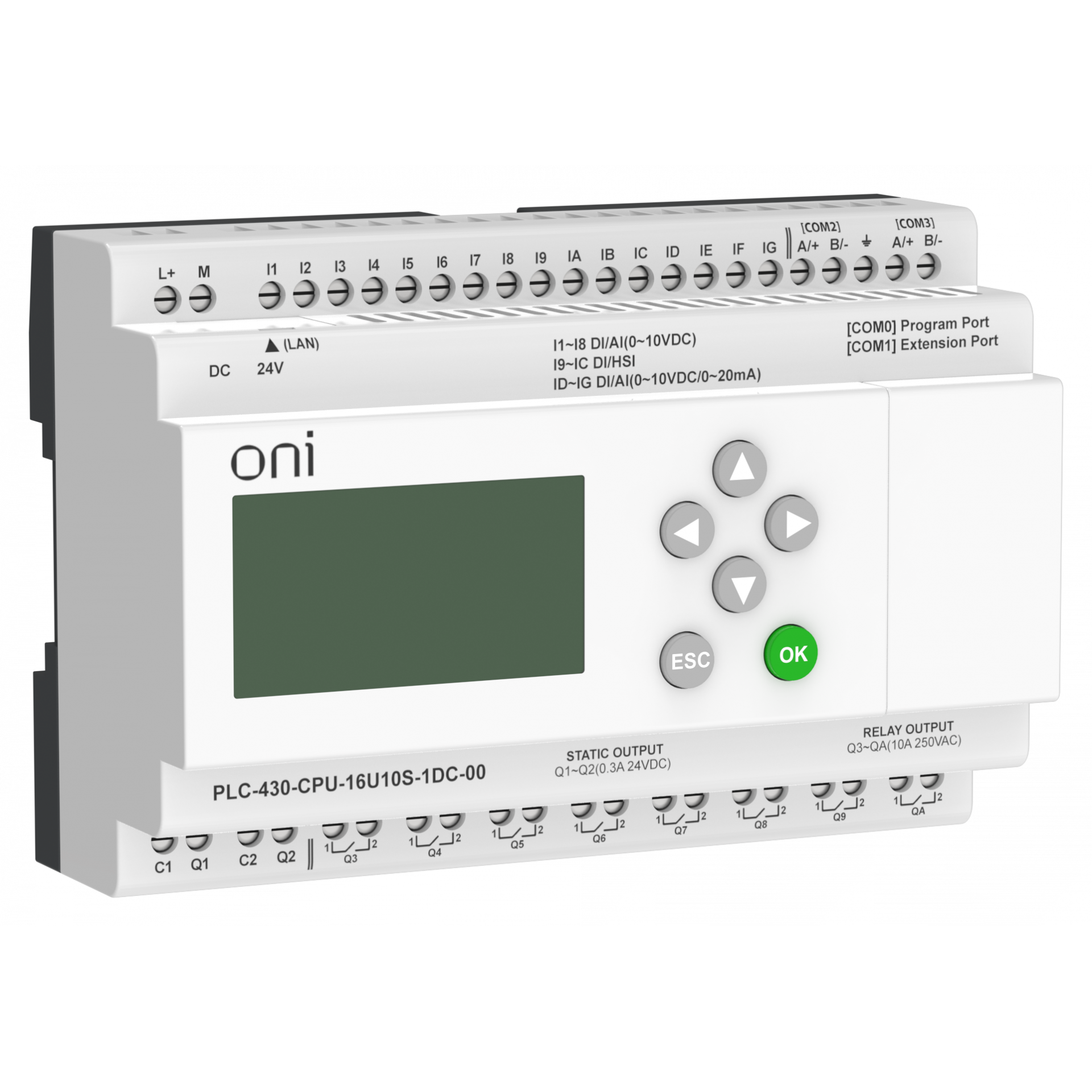 ПЛК 430 Модуль ЦПУ 4 DI 12 UI (0-10 В/DI) 8 RO 2 TO 24В DC с Ethernet портом с экраном ONI