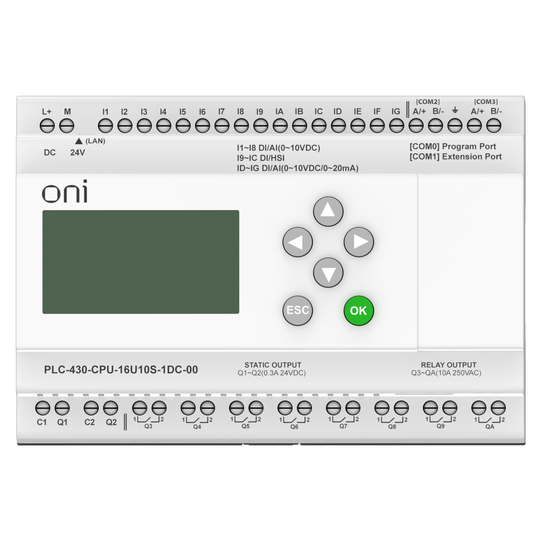ПЛК 430 Модуль ЦПУ 4 DI 12 UI (0-10 В/DI) 8 RO 2 TO 24В DC с Ethernet портом с экраном ONI