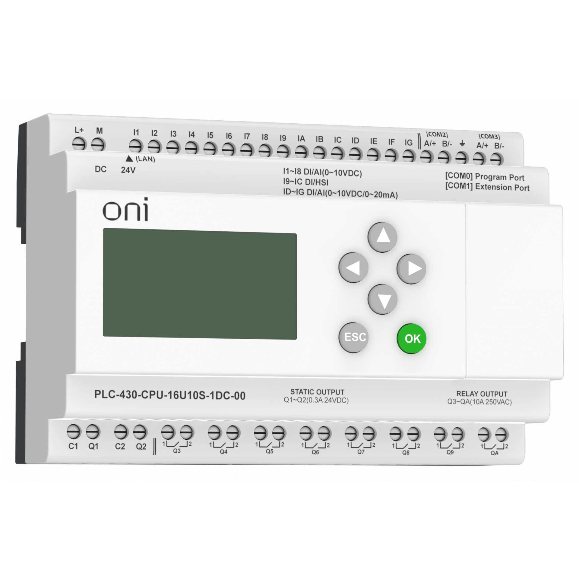 ПЛК 430 Модуль ЦПУ 4 DI 12 UI (0-10 В/DI) 8 RO 2 TO 24В DC с Ethernet портом с экраном ONI