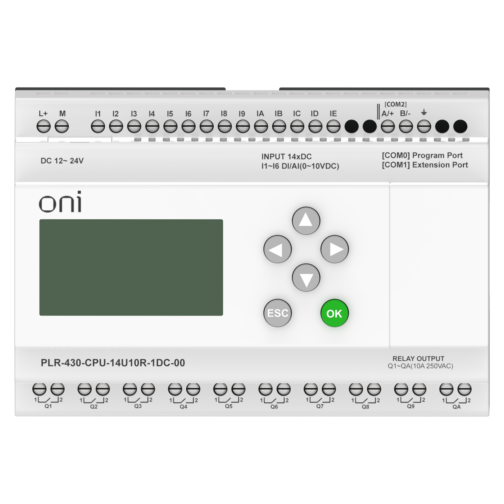 ПЛК 430 Модуль ЦПУ 8 DI 6 UI (0-10 В/DI) 10 RO 24В DC с экраном ONI