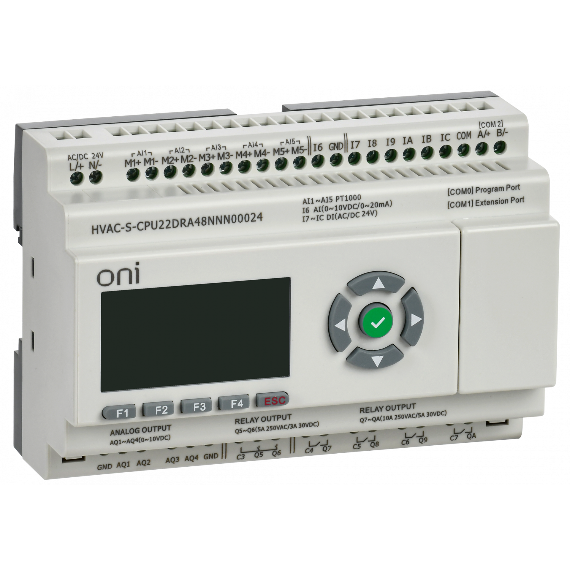 ПЛК HVAC S ЦПУ 6DI 6DO 1AI 5PT 4AO LED дисплей RS485 24В DC Расширяемая версия ONI