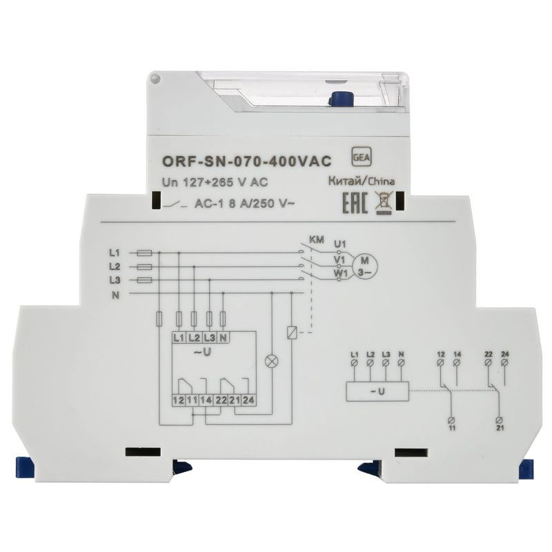 Реле контроля фаз ORF-SN 3 фазы 2 контакта 70-400В AC с контролем нейтрали ONI