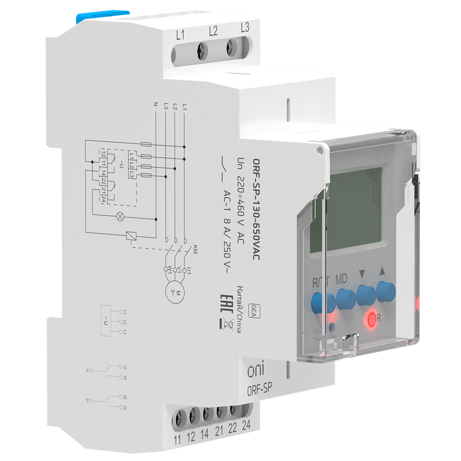 Реле контроля фаз ORF-SP 3 фазы 2 контакта 130-650В AC ONI