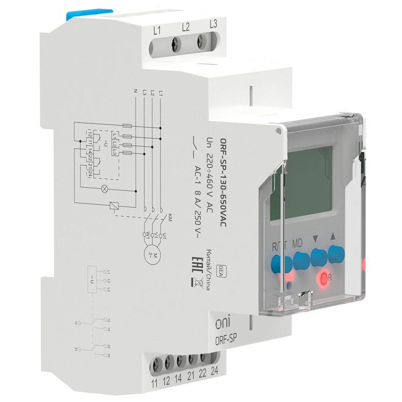 Реле контроля фаз ORF-SP 3 фазы 2 контакта 130-650В AC ONI