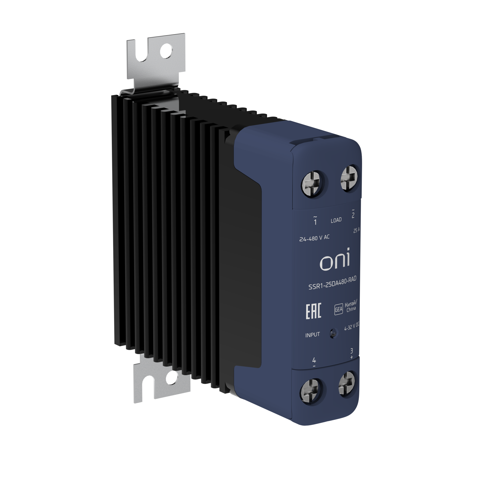 Реле твердотельное SSR1 25А 4-32В DC 24-480В AC с радиатором ONI