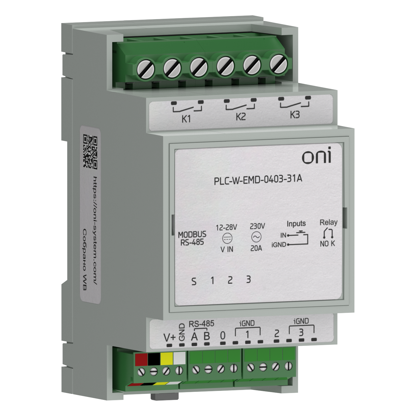 ПЛК W. Расширение коммутирующее 4 DI 3 DO максимальный пусковой ток 31А ONI