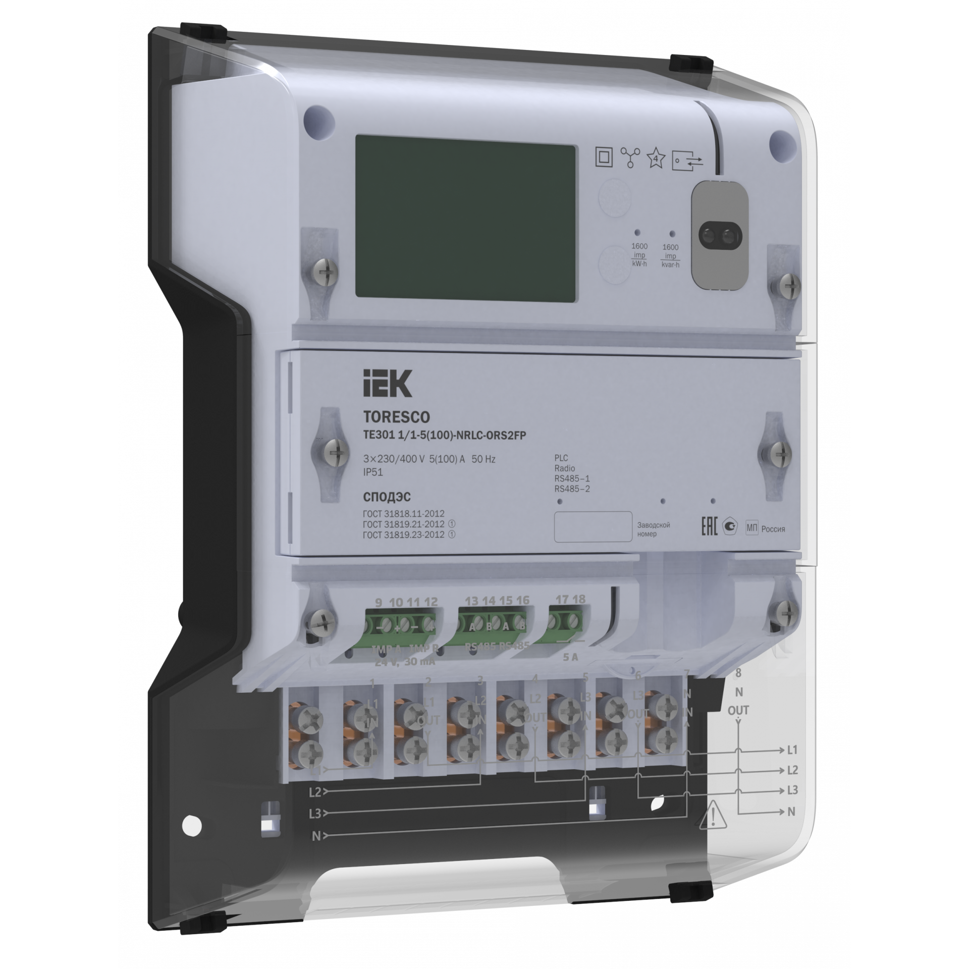 TORESCO Счетчик электрической энергии TE301 0,5S/0,5-5(10)T-NLC-ORS2FP IEK