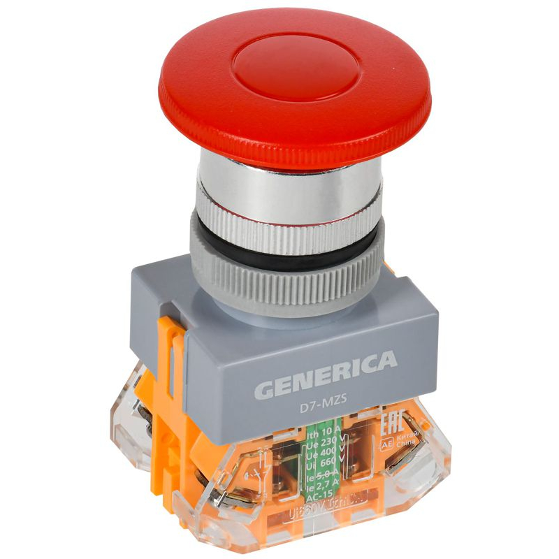 Кнопка управления D7-MZS Грибок d=22мм 1NC+1NO с фиксацией красная GENERICA