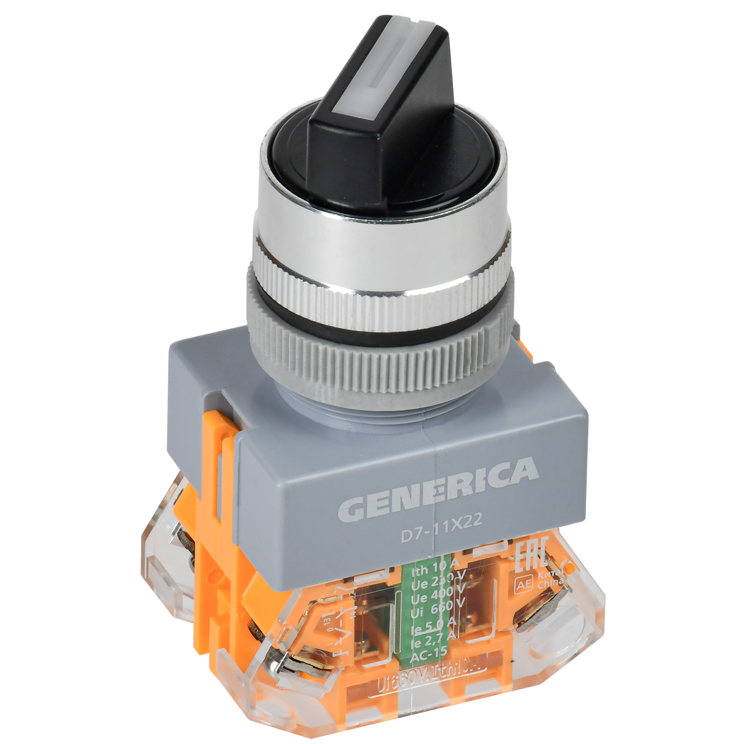 Переключатель D7-11X22 на 2 положения 1NC+1NO с самовозвратом черный GENERICA