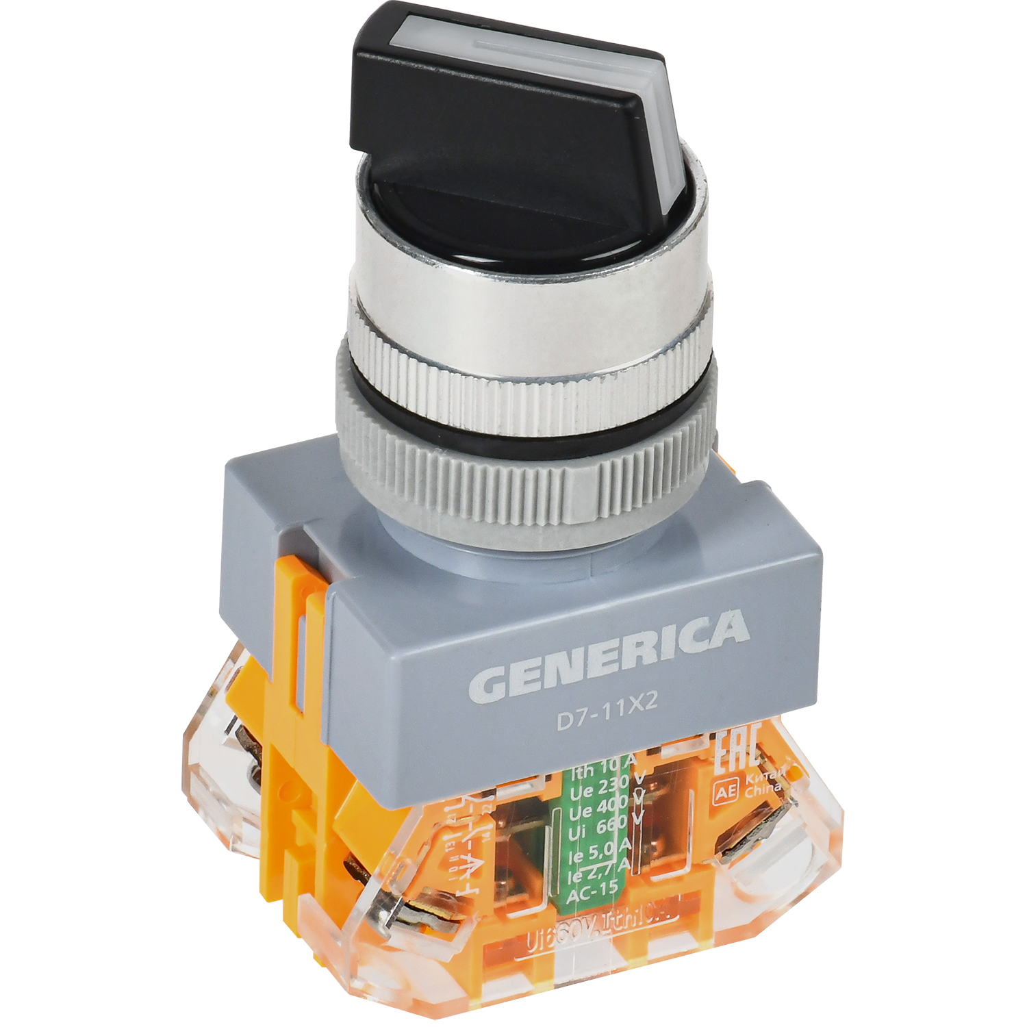 Переключатель D7-11X2 на 2 положения 1NC+1NO черный GENERICA