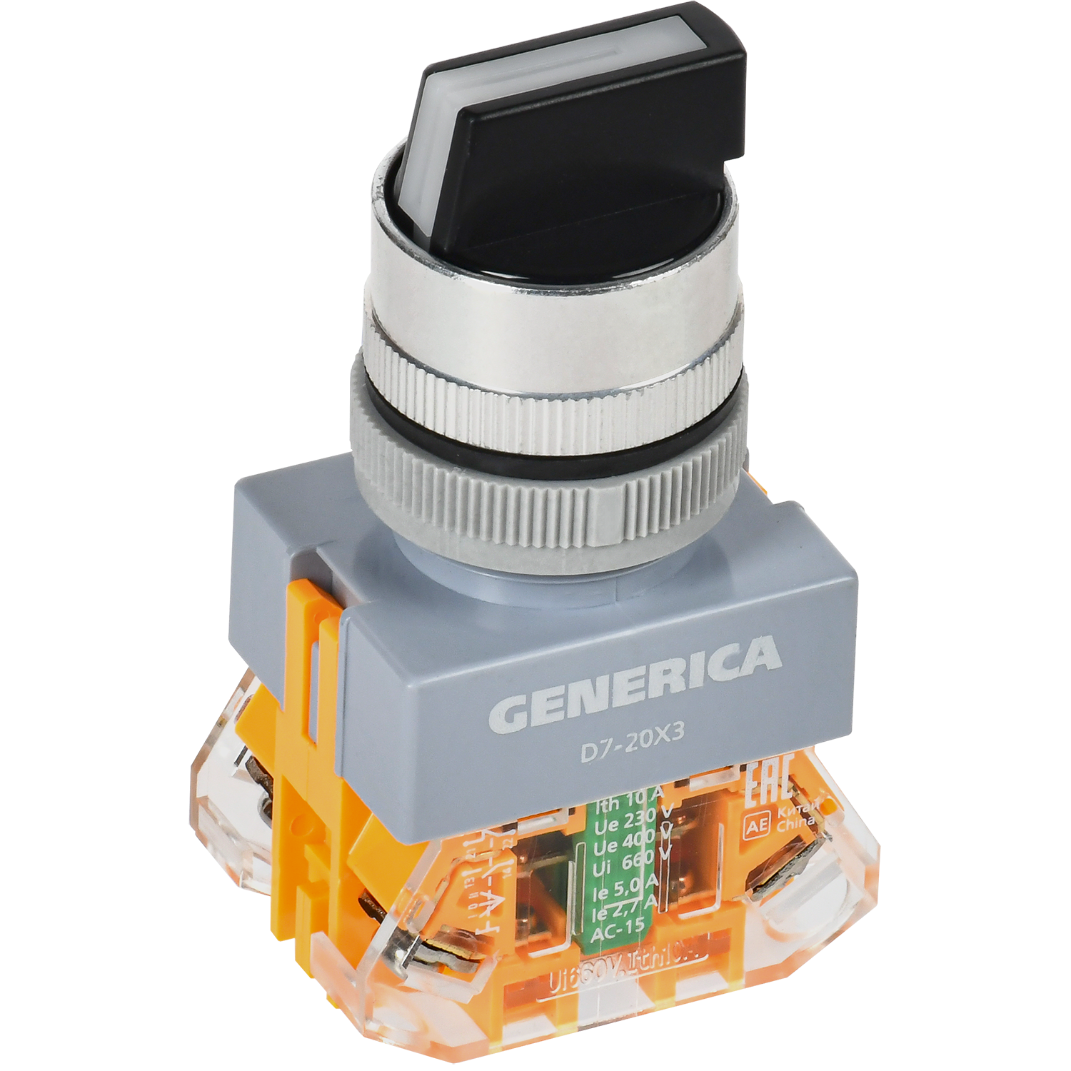 Переключатель D7-20X3 на 3 положения 1NC+1NO черный GENERICA