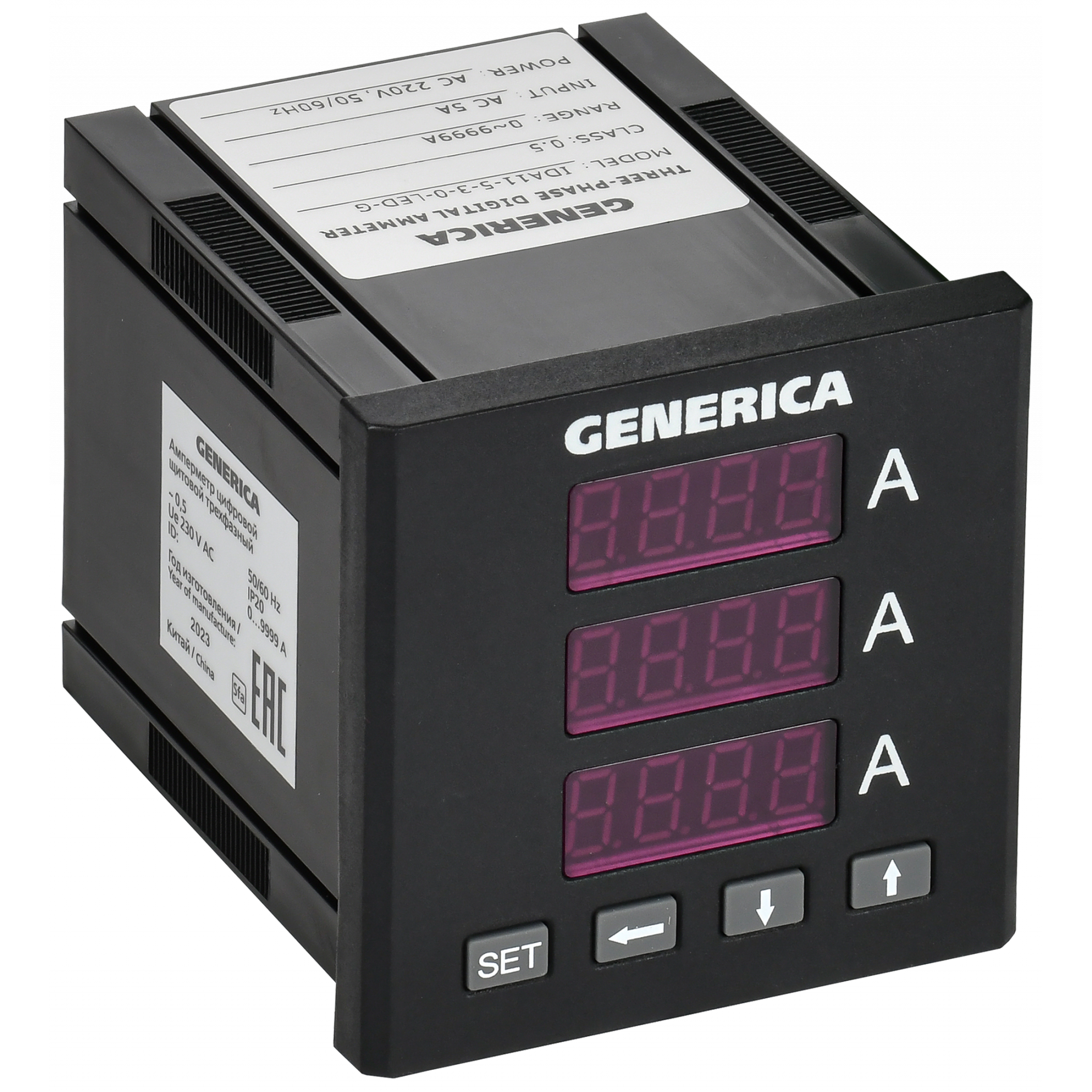 Амперметр цифровой щитовой трехфазный 72х72мм LED GENERICA