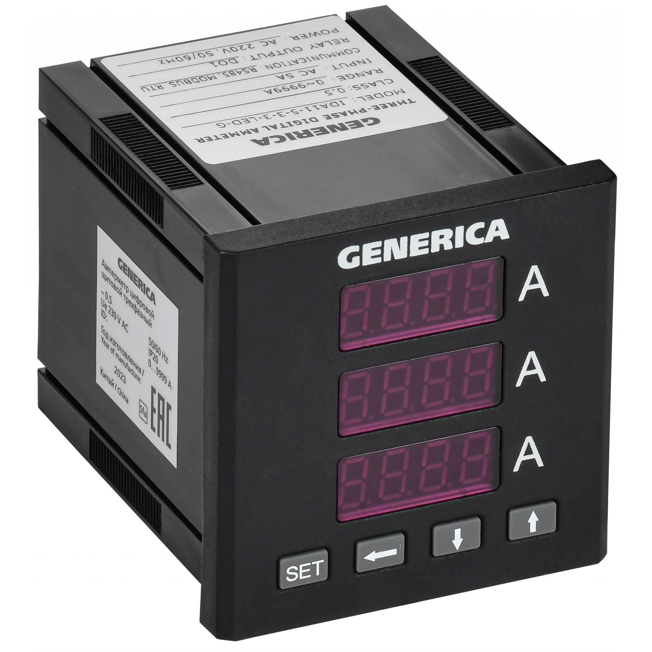 Амперметр цифровой щитовой трехфазный DO RS-485 72х72мм LED GENERICA