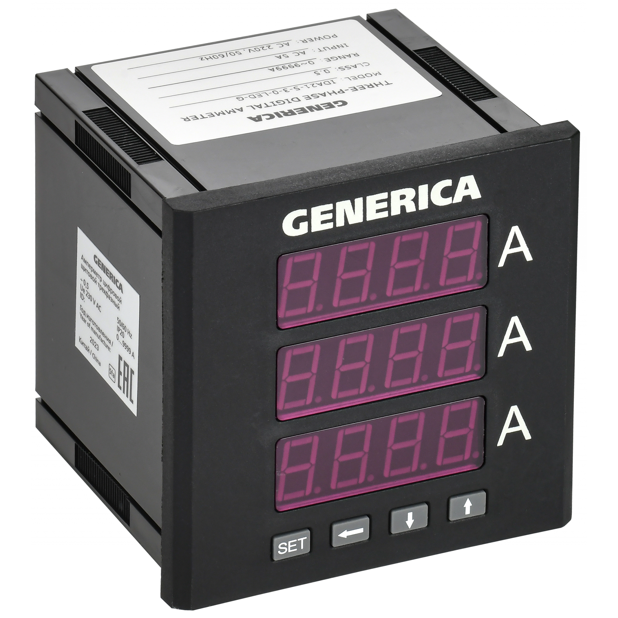 Амперметр цифровой щитовой трехфазный 96х96мм LED GENERICA