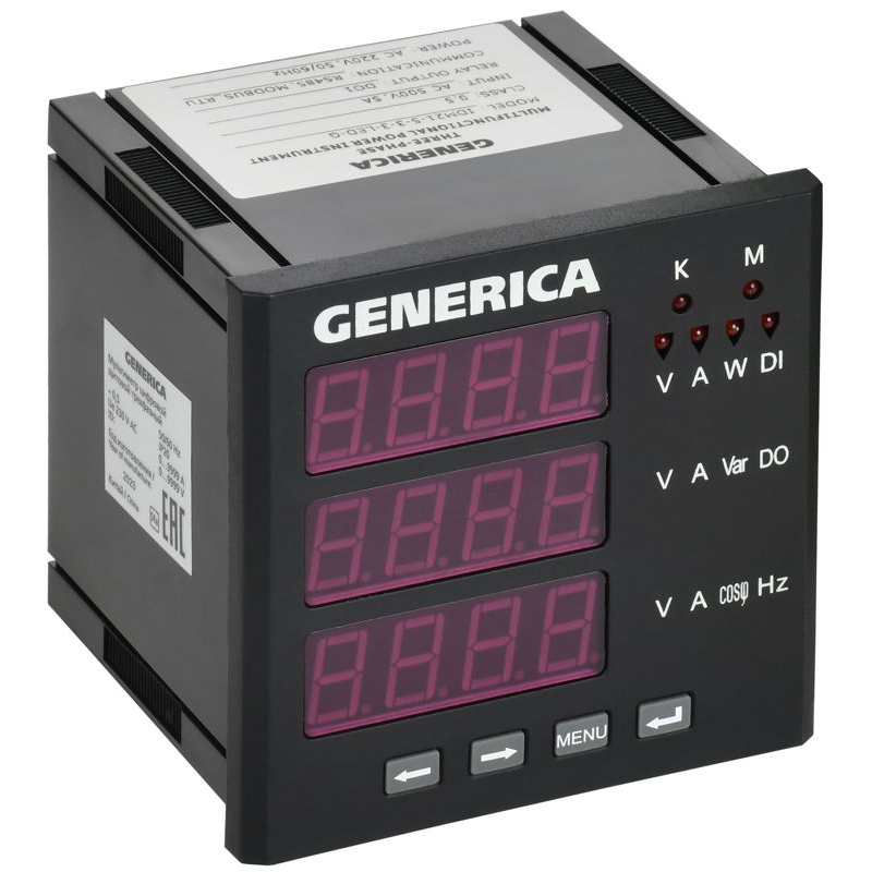 Мультиметр цифровой щитовой трехфазный DO RS-485 96х96мм LED GENERICA