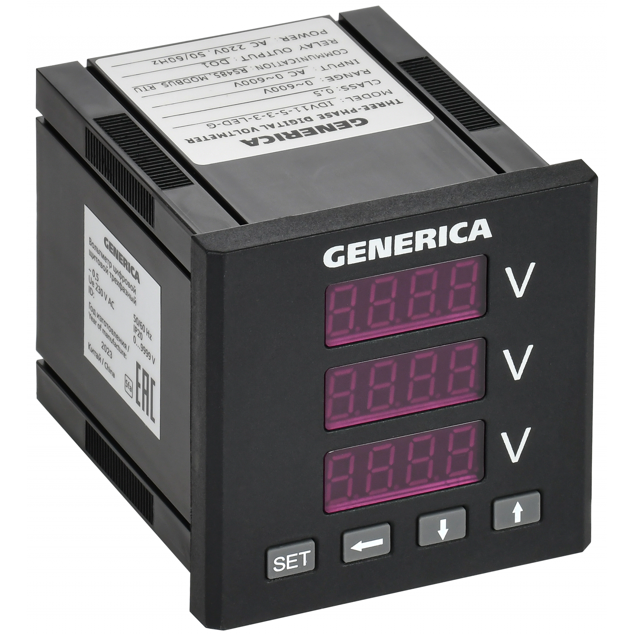 Вольтметр цифровой щитовой трехфазный DO RS-485 72х72мм LED GENERICA