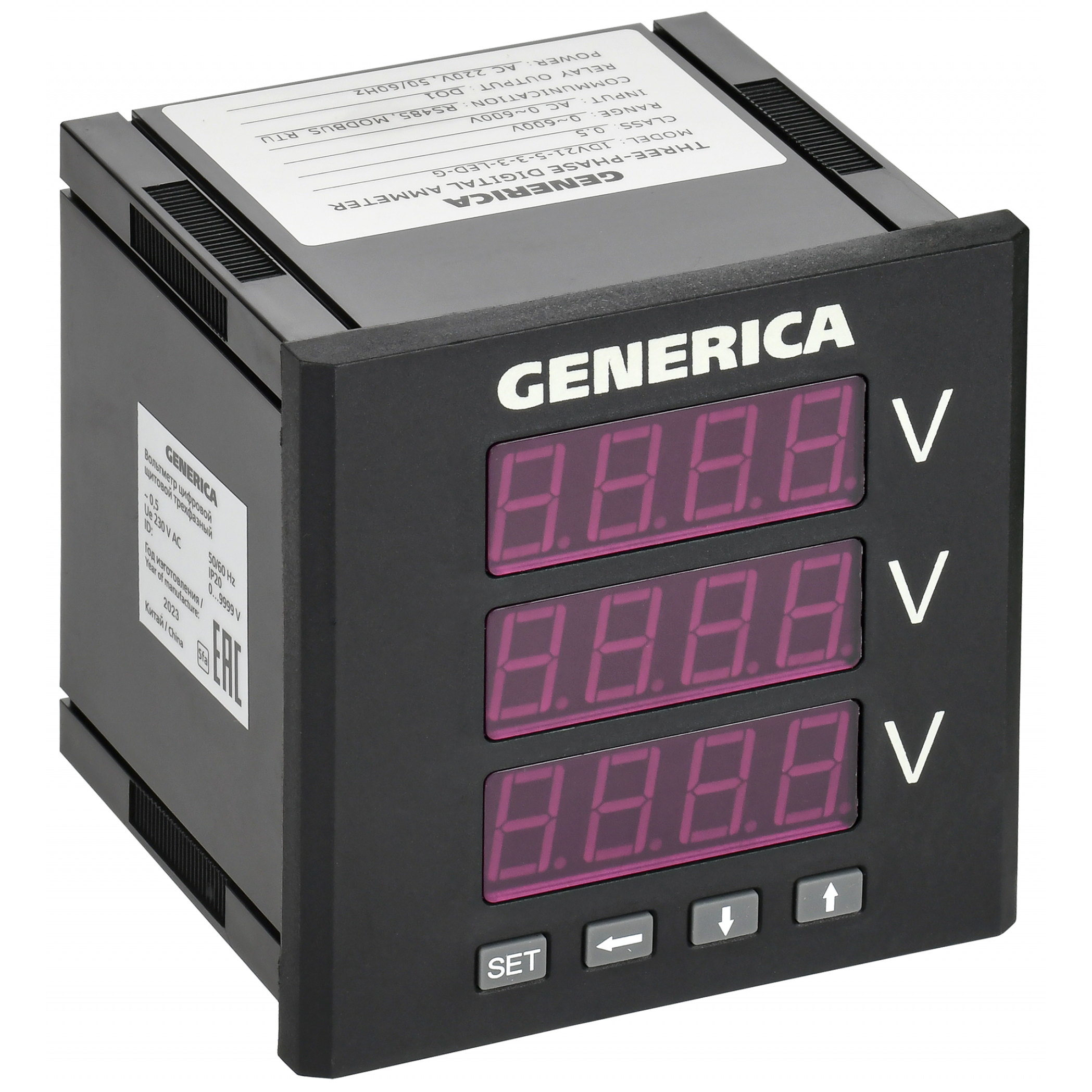 Вольтметр цифровой щитовой трехфазный DO RS-485 96х96мм LED GENERICA